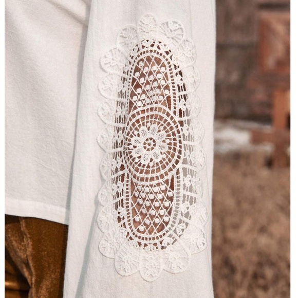 Plus White Floral Lace Insert Ruffle Detail Front Tie Top - Picture 3 of 7